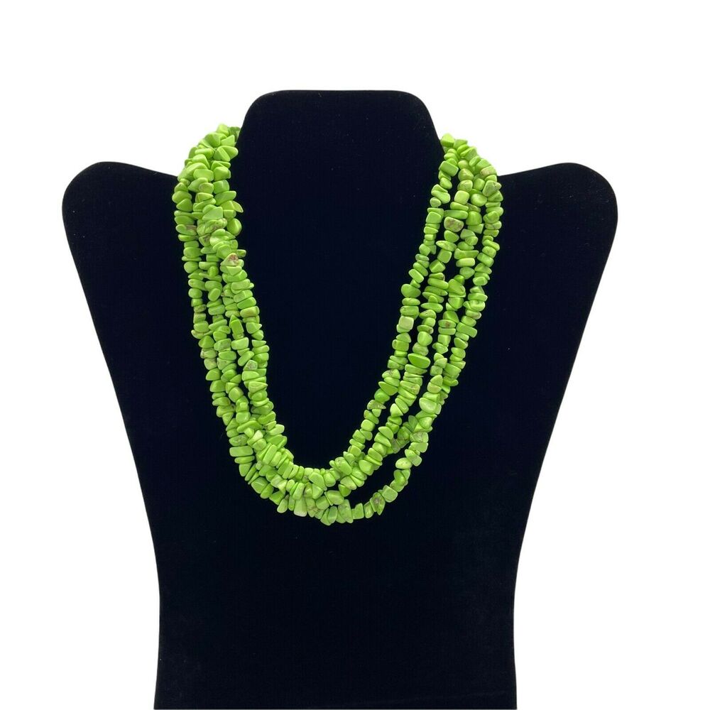 Stone Statement Necklace Womens Green Twisted Four Strand Dyed Howlite Bold